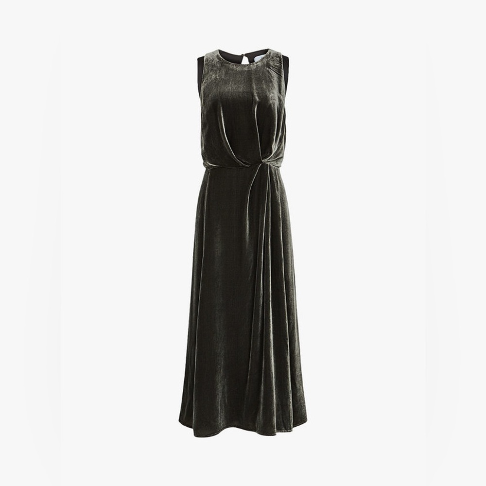 Reiss Olive-Green Velvet Midi Dress - Picture 4 of 7